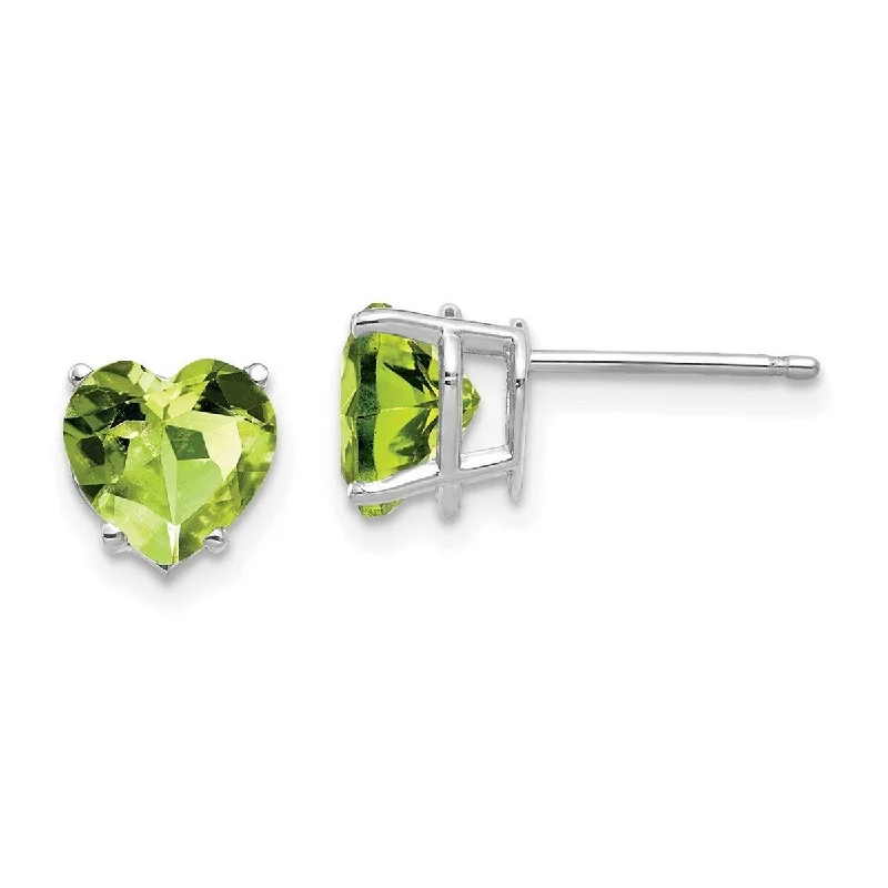 Curata 14k White Gold 7mm Heart-shaped Peridot Stud Earrings