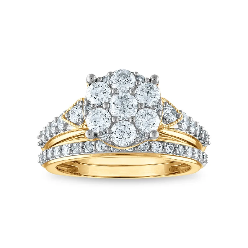 LoveSong EcoLove 1-1/2 CTW Lab Grown Diamond Cluster Bridal Set in 10KT Yellow Gold