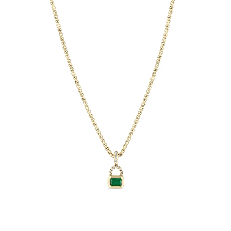 14k Emerald Cut Emerald & Pavé Diamond Bail Box Chain Necklace