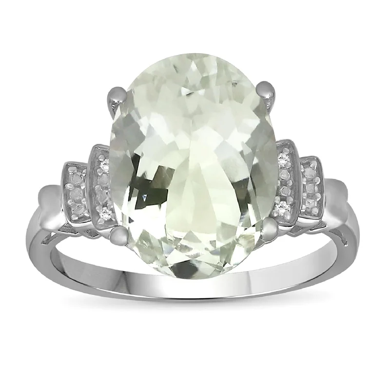 Green Amethyst and Diamond Ring in Sterling Silver