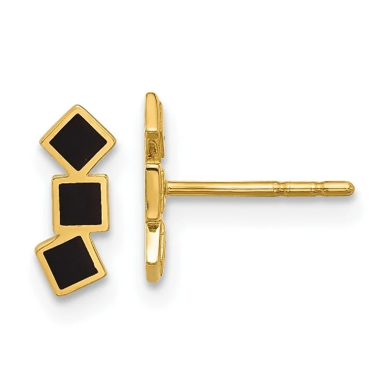 Curata 14k Yellow Gold 9.5x3.8mm Black Epoxy Squares Post Earrings