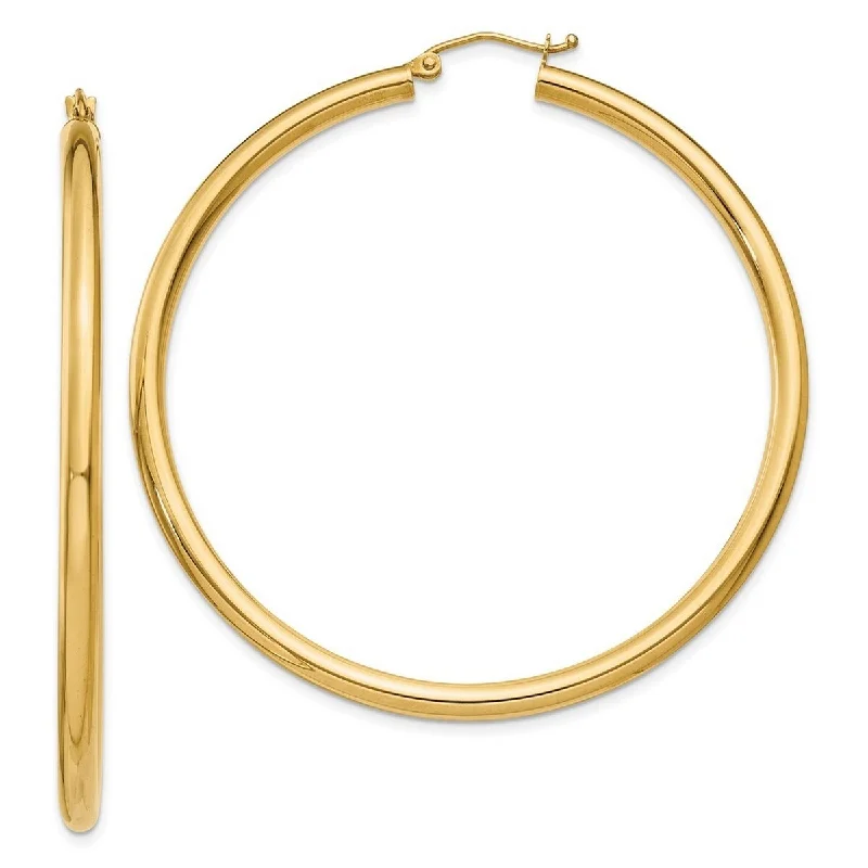 Curata 10k Yellow Gold Polished Lightweight Tube Hoop Earrings - 55mm