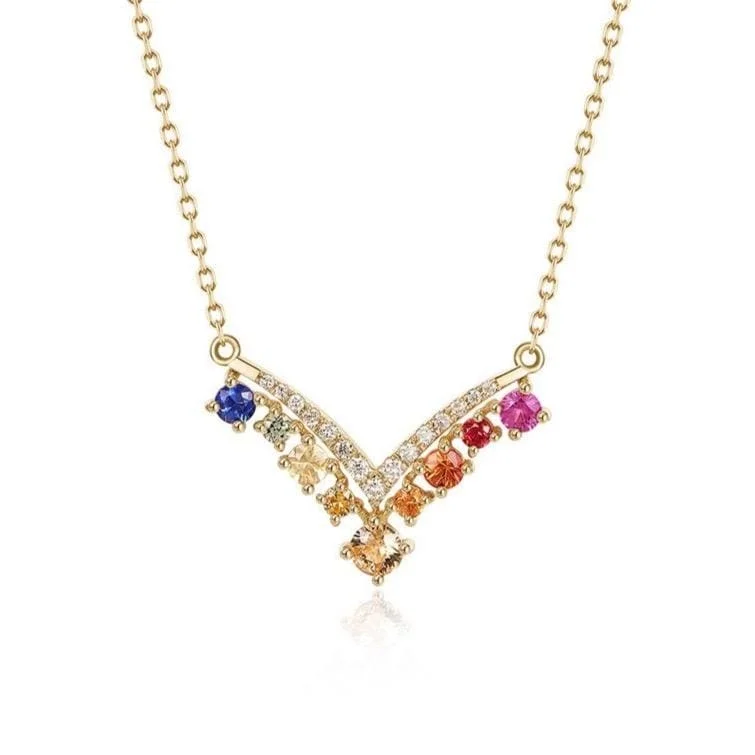 FANCIME "Rainbow Ruffle" Colored Sapphires 14K Yellow Gold Necklace