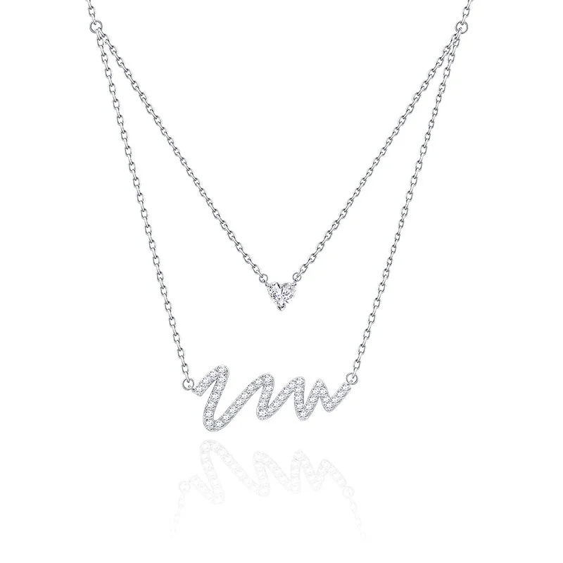 FANCIME "Pounding Heart" Wave Double Layer Sterling Silver Necklace