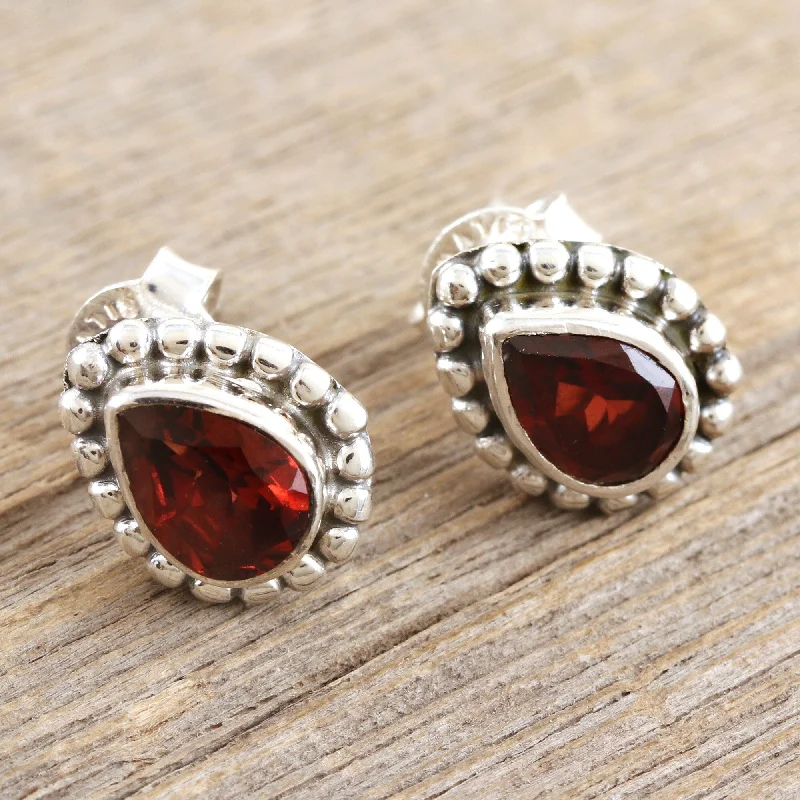 Novica Handmade Dazzling Passion Garnet Stud Earrings