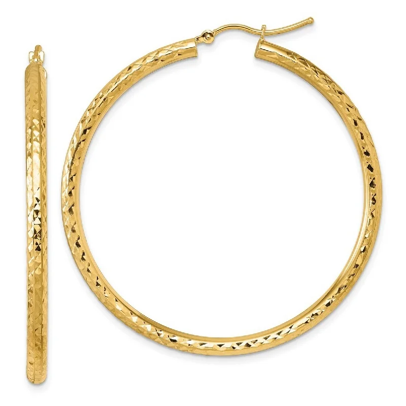 Curata 10k Yellow Gold Sparkle Cut Round Hoop Earrings - 50x50mm