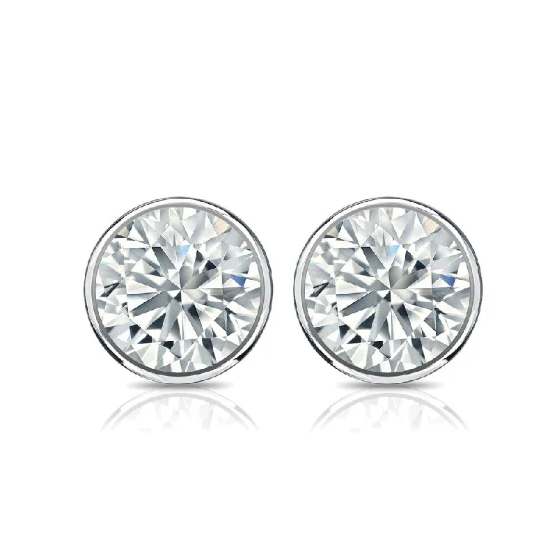 Auriya 18k Gold 2ctw Bezel-set Round Moissanite Stud Earrings - 6.5 mm, Screw-Backs