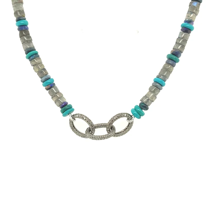 Australian Opal, Labradorite, Turquoise Beaded Choker