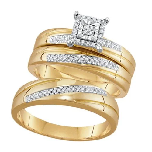 1/5 CTW Diamond Halo Wedding Trio Set in 10KT Yellow Gold