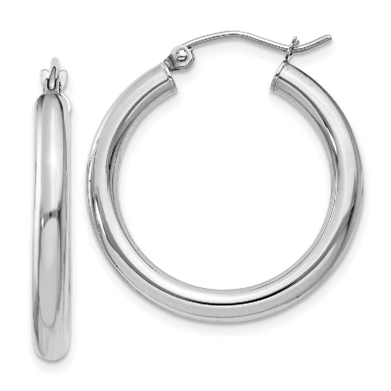 Curata 10k White Gold Polished Lightweight Tube Hoop Earrings - 25mm