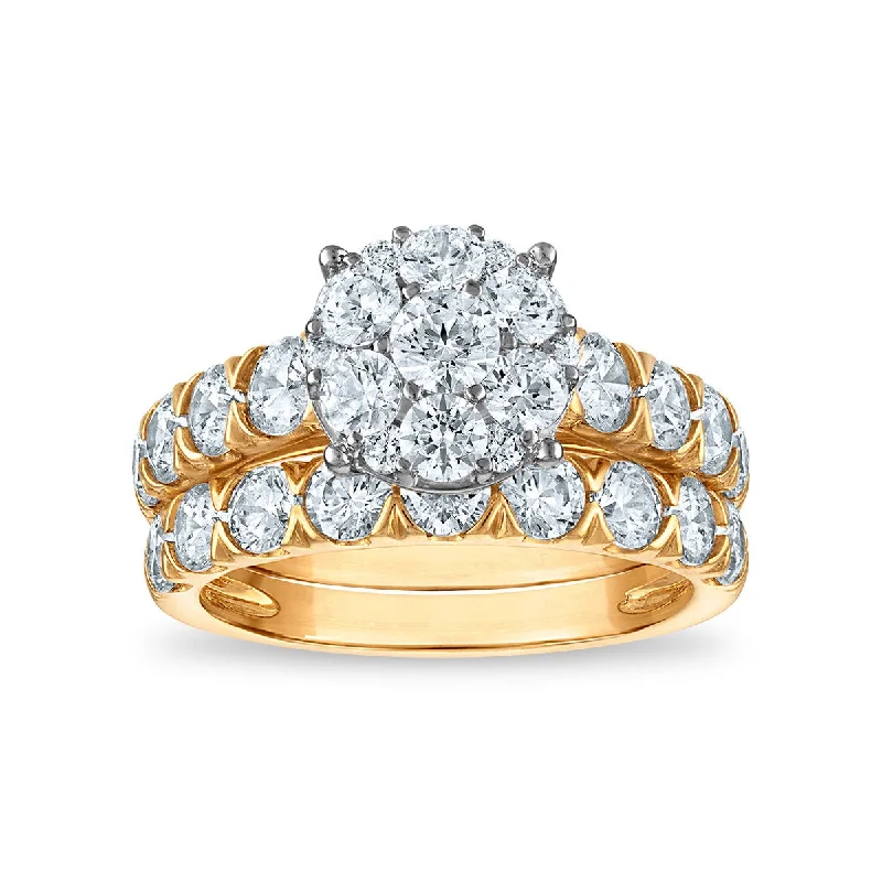 Red Hot Deal 3 CTW Lab Grown Diamond Cluster Bridal Set in 10KT Yellow Gold