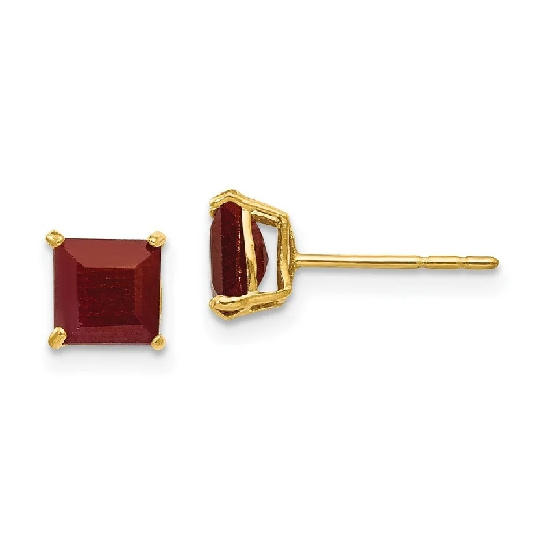 Curata 14k Yellow Gold Polished 5mm Square Genuine Ruby Post Earrings