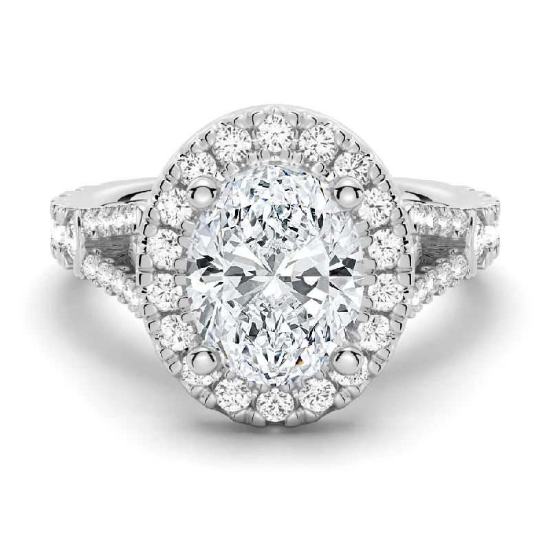 Oval Cut Split-Shank Halo Engagement Ring