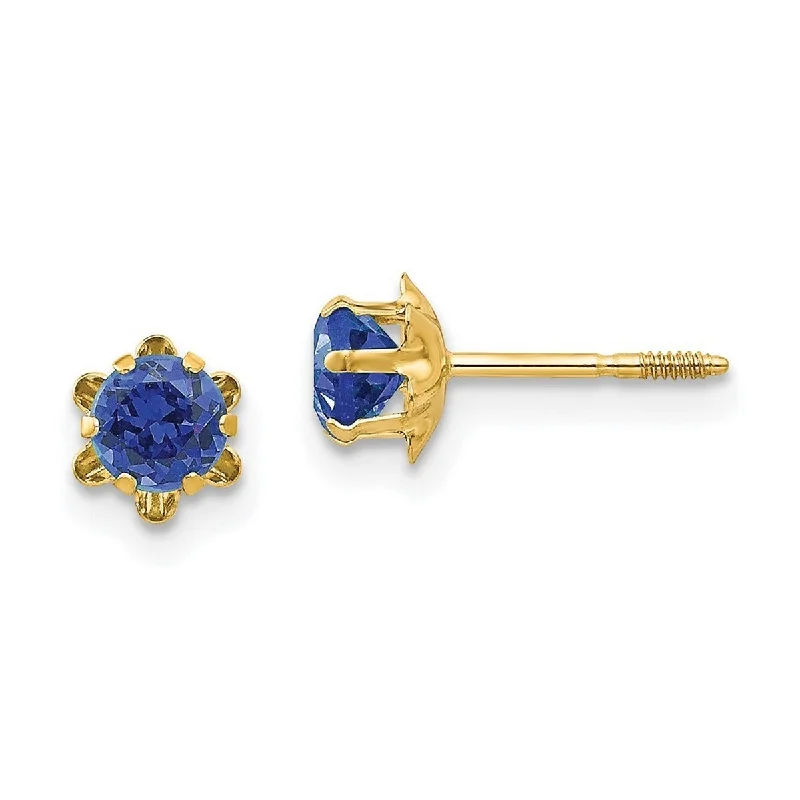 Curata 14k Yellow Gold 4mm Synthetic Sapphire (Sep) Screw Back Earrings