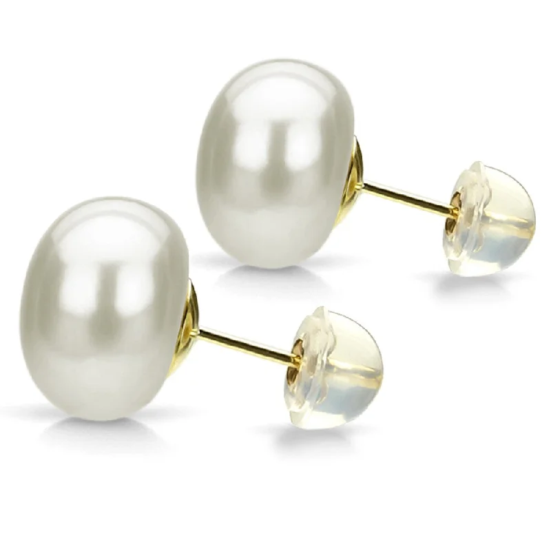 DaVonna 24k Gold over Sterling Silver White Freshwater Pearl Stud Earrings