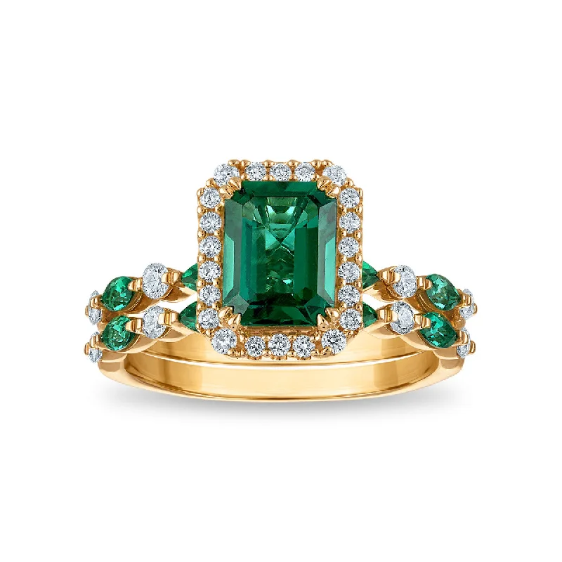 LoveSong EcoLove Emerald and Lab Grown Diamond Bridal Set in 10KT Yellow Gold