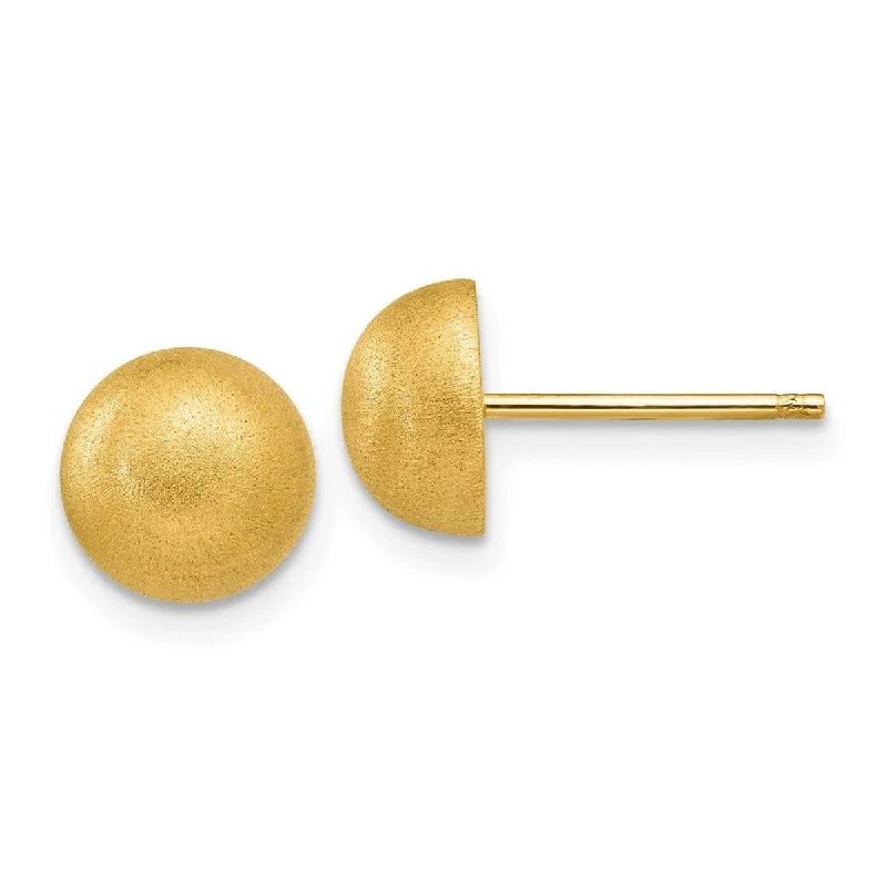 Curata 14k Yellow Gold Hollow Satin Half Ball Post Earrings - 8x8mm