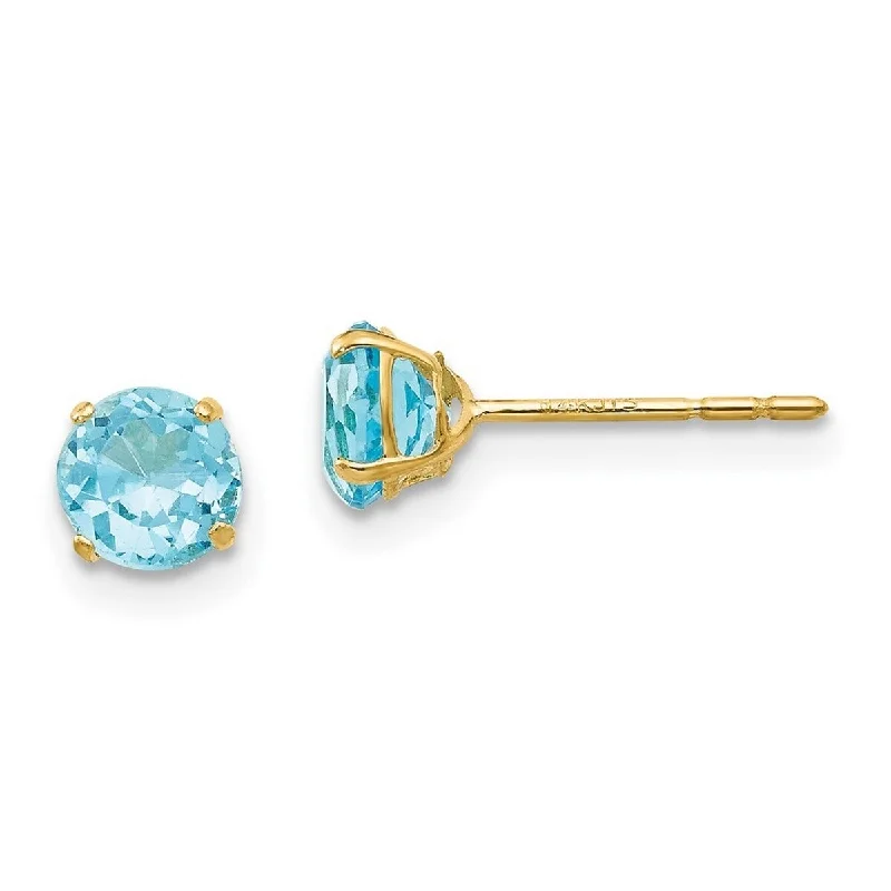 Curata 14k Yellow Gold Polished Round Blue Topaz 5mm Post Earrings