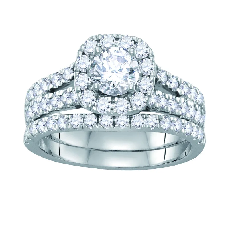 Signature EcoLove 1 3/4 CTW Lab Grown Diamond Halo Bridal Set Ring in 14KT White Gold