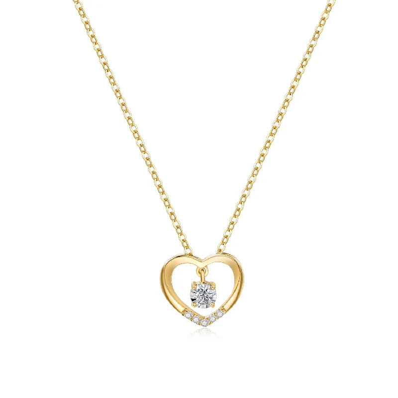 "True Love" 18K Yellow Gold Dazzling Heart Necklace With Diamond 0.05CTTW