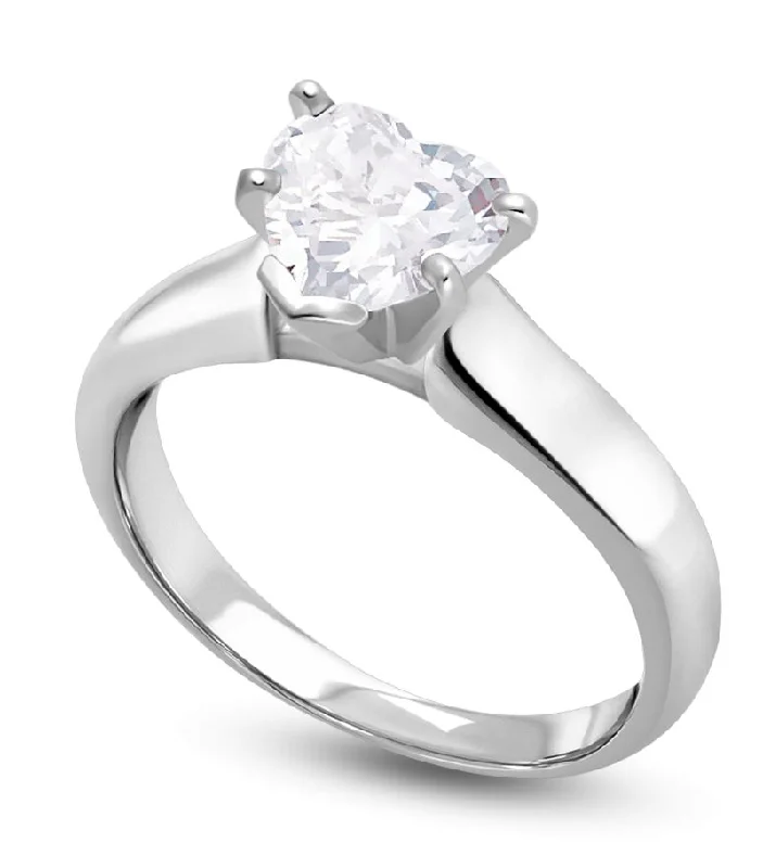 Signature Certificate 1 CTW Heart Shape Diamond Solitaire Engagement Ring in 14KT White Gold