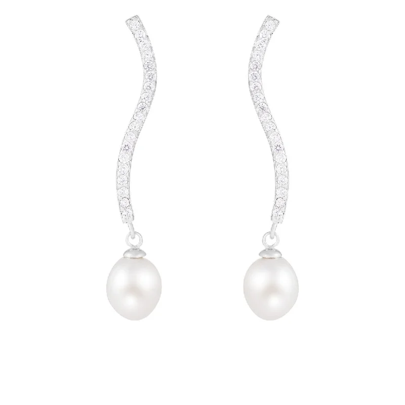 Dangle Push Back Pearl Earrings