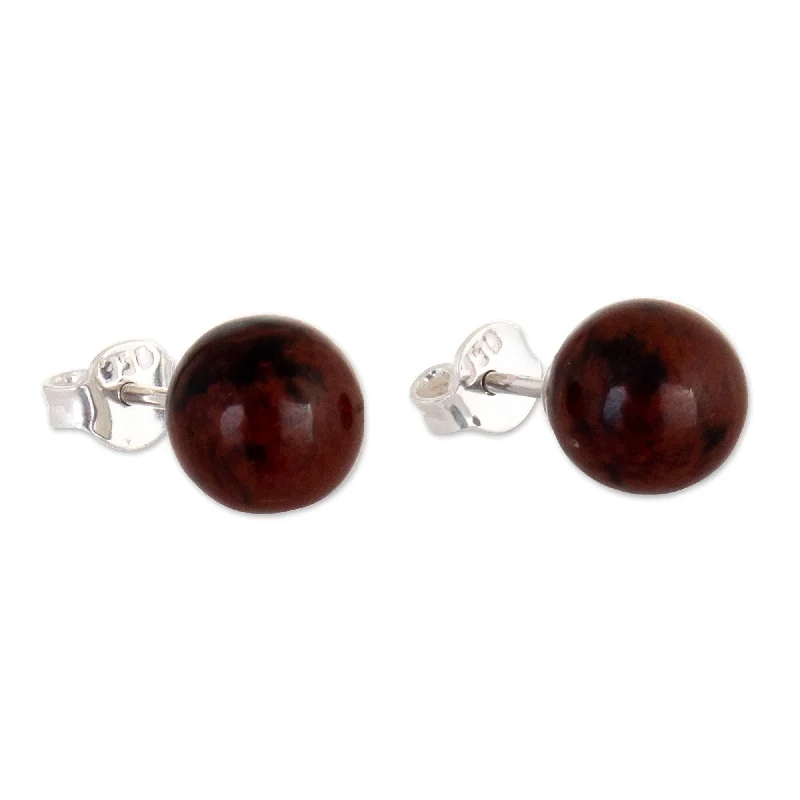 Novica Handmade Amazonian Soil Obsidian Stud Earrings