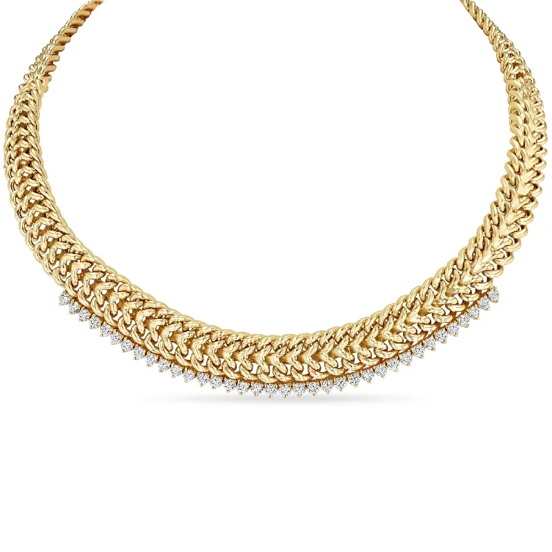 14k Diamond Tennis Double Wide Curb Chain Necklace