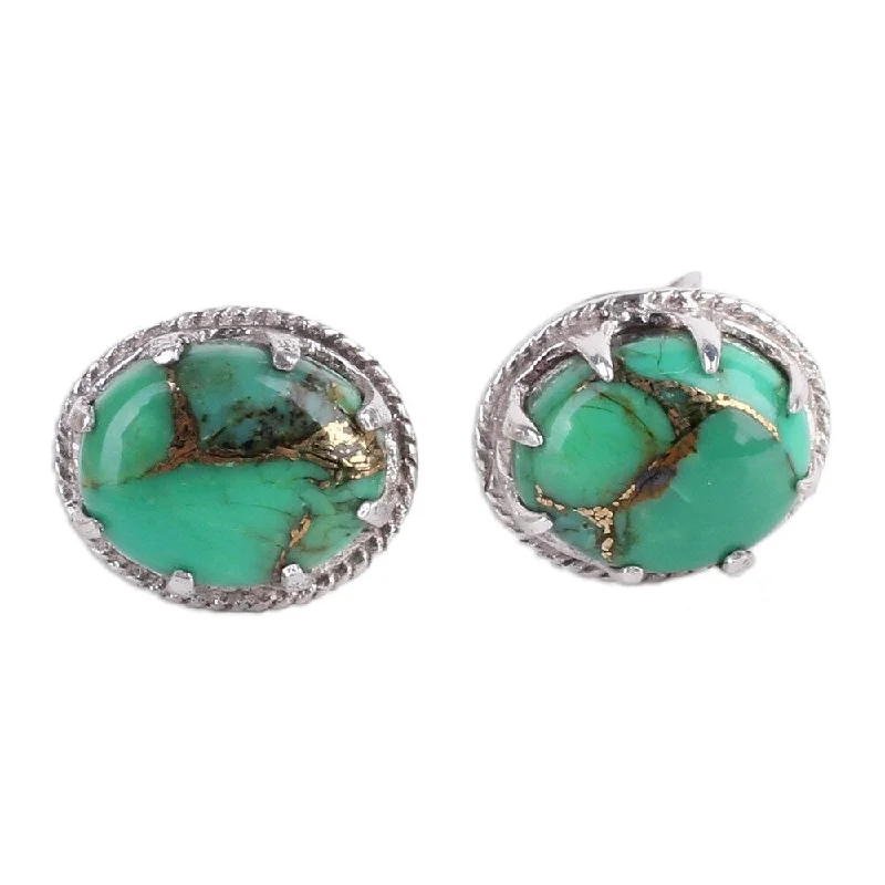 NOVICA Sterling Silver Morning in Green Turquoise Earrings - 0.4*0.3