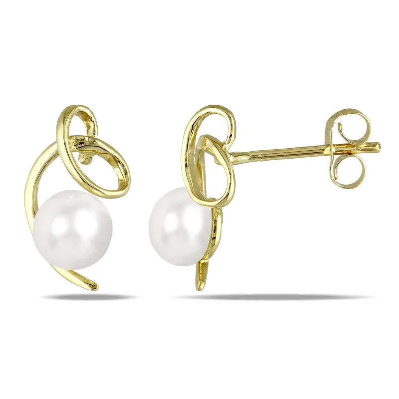 Miadora Cultured Freshwater Pearl Twist Earrings in 10k Yellow Gold