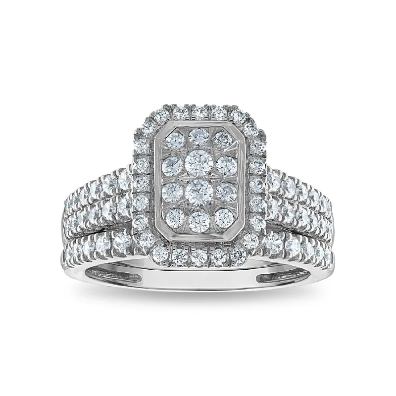 EcoLove 1 CTW Lab Grown Diamond Halo Bridal Set in 10KT White Gold