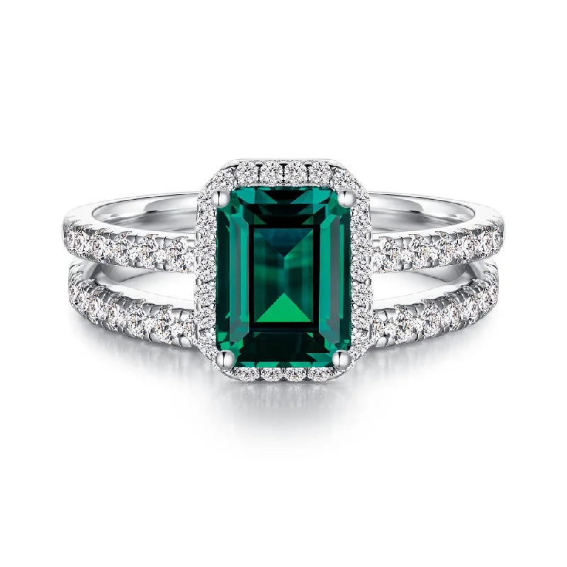 2 CT. Lab Grown Emerald Ring Set with Matching Wedding Band