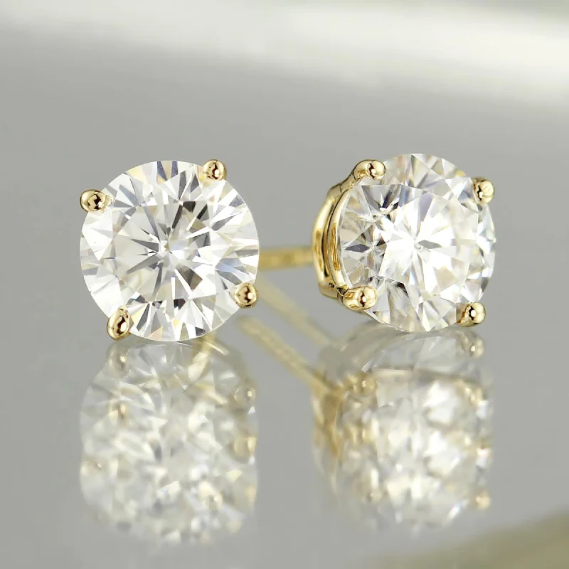 Auriya 14k Gold 2ct TW Round Moissanite Stud Earrings - 6.5 mm, Push-Backs - 6.5 mm