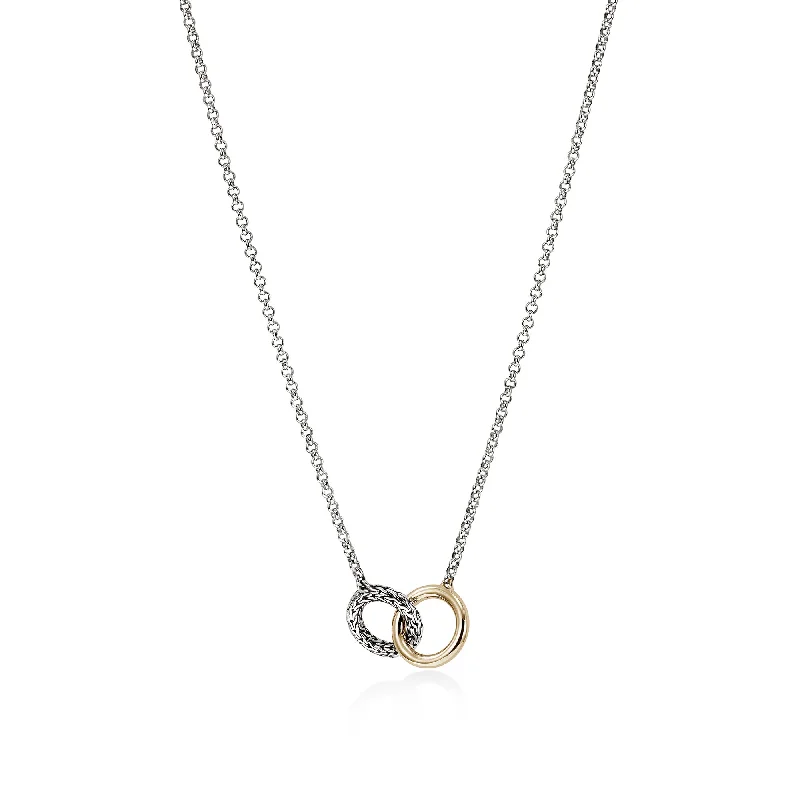 John Hardy Essential collection sterling silver and 14k yellow gold double ring necklace