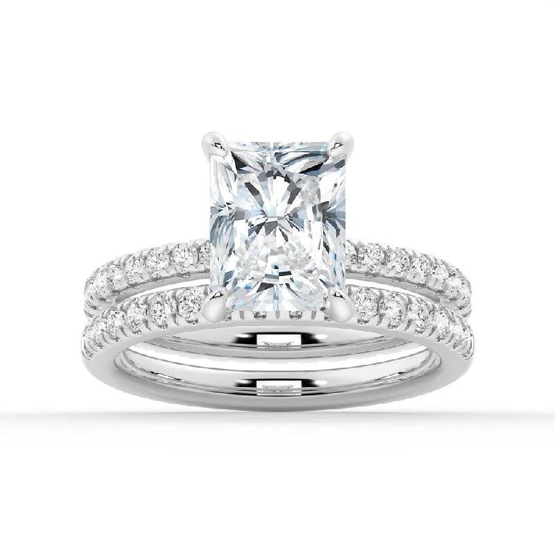 Solitaire Radiant Cut Moissanite Ring Set with Matching Wedding Band