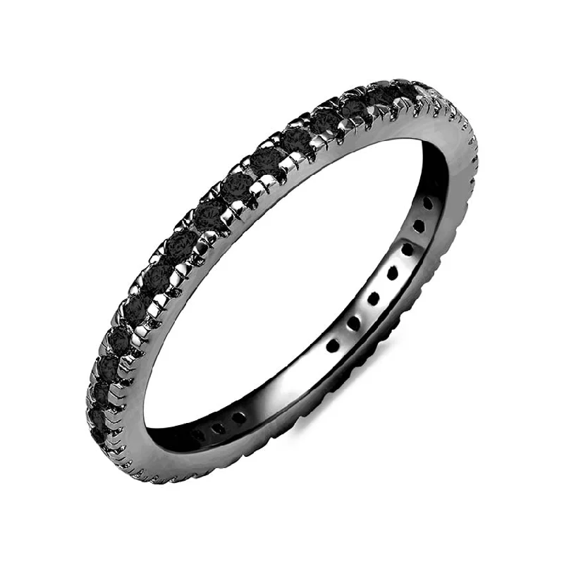 Crislu Black Rhodium Plated Sterling Silver and Cubic Zirconia Eternity Band