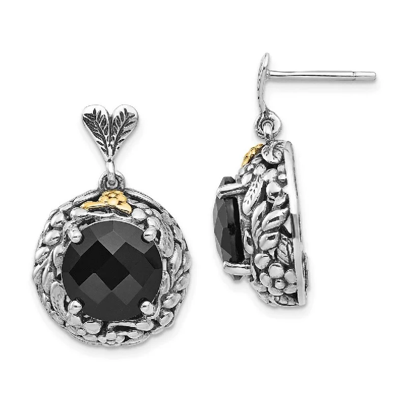 Curata 925 Sterling Silver With 14k Simulated Onyx Post Long Drop Dangle Earrings 26x16mm