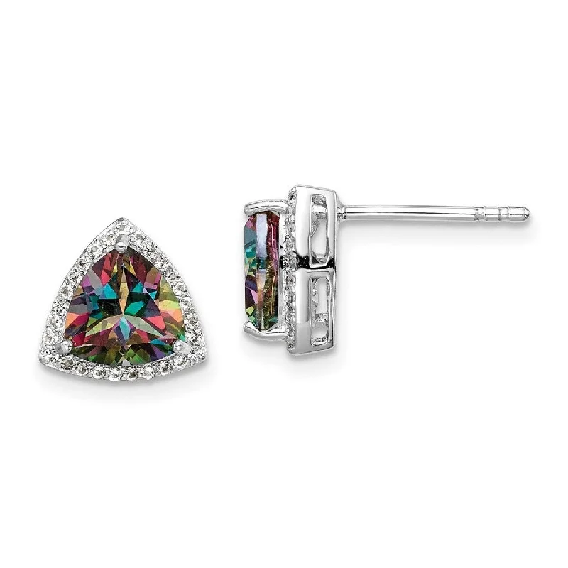 Curata 925 Sterling Silver Rhodium Plated Trillion Mystic Fire White Topaz Earrings - 10x10mm Wide