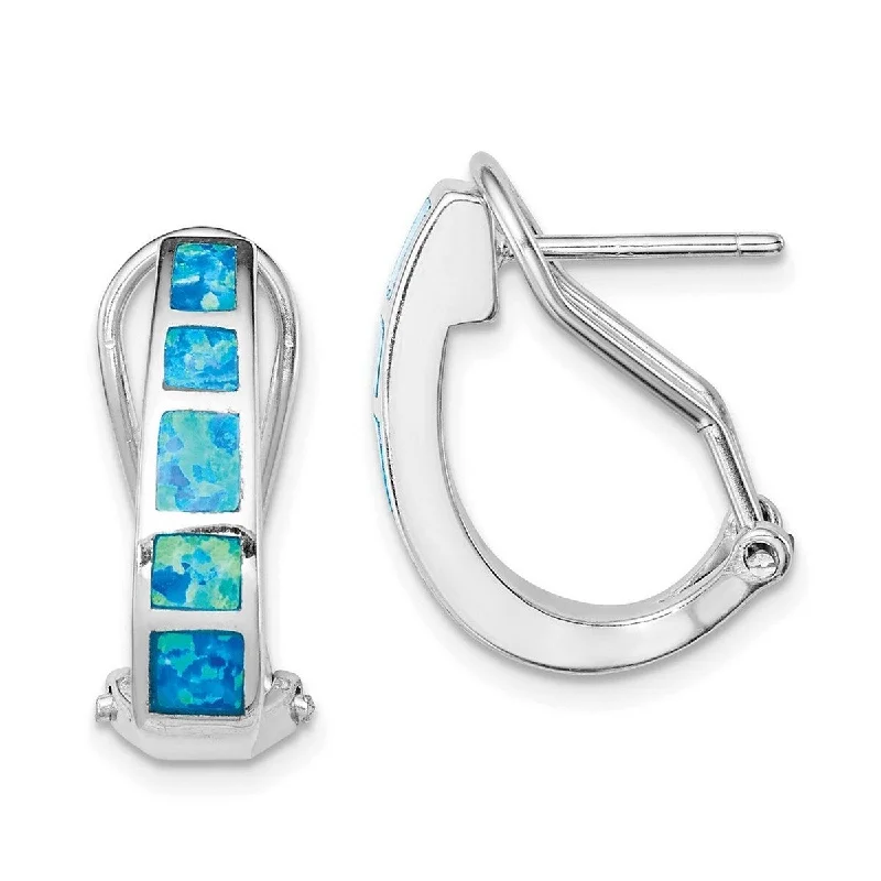 Curata 925 Sterling Silver Polished Blue Inlay Simulated Opal Squares Hoop Earrings - 19x15mm Wide 5mm Thick