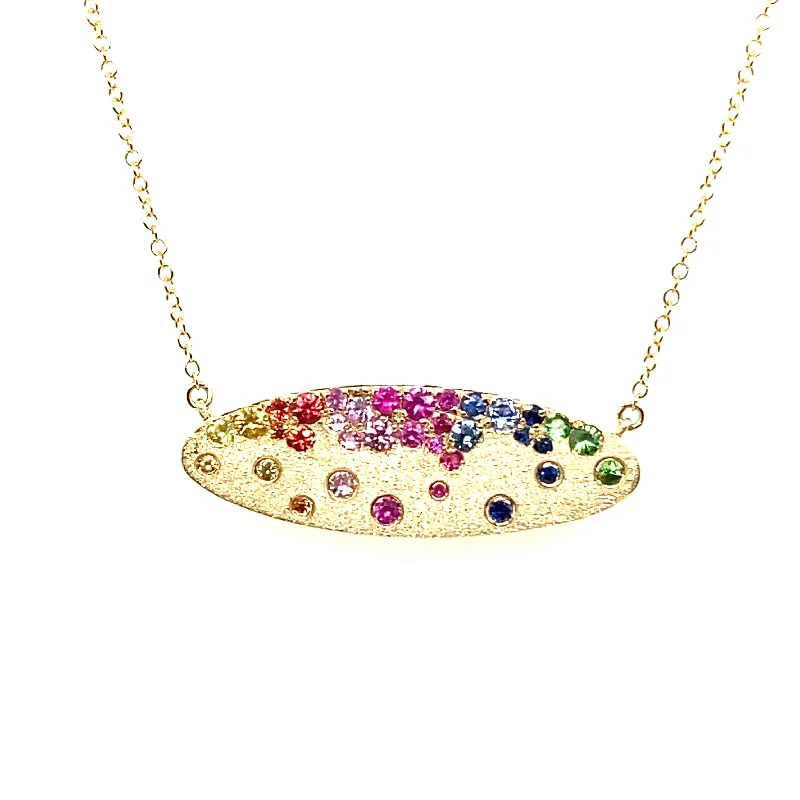 Rainbow Sapphire Oval Confetti Necklace