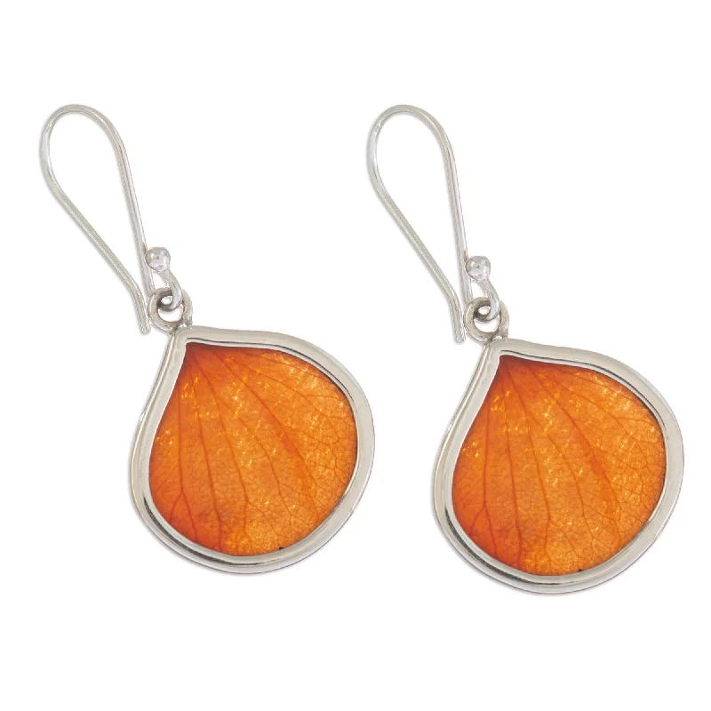 Novica Handmade Orange Hydrangea Sterling Silver Dangle Earrings