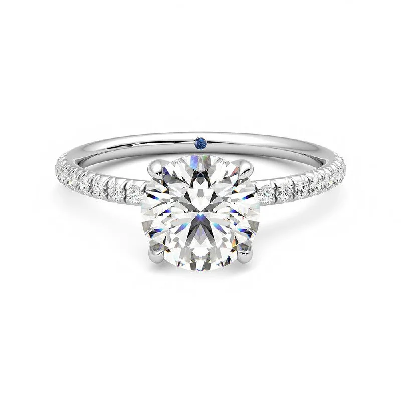 Four-Prong Round Moissanite Engagement Ring with Hidden Anniversary Stone Accent