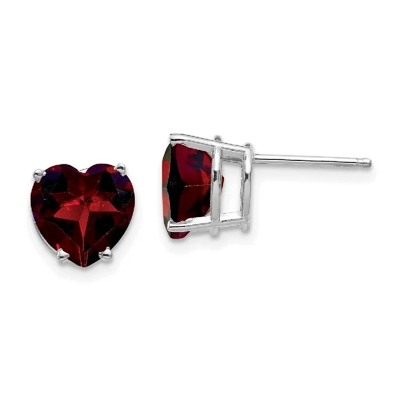 Curata 14k White Gold 8mm Heart Garnet Earrings