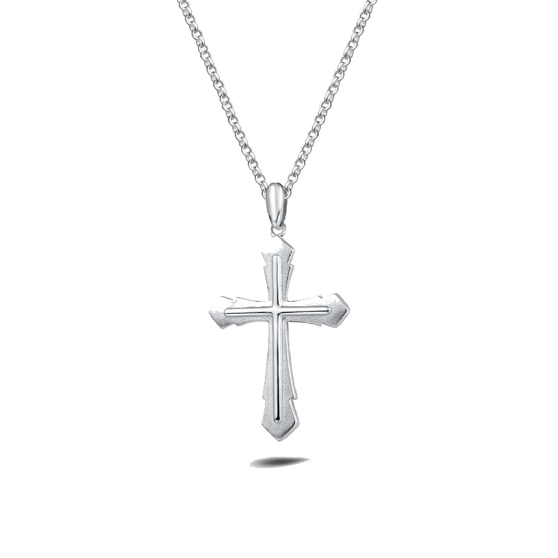 FANCIME Edgy Mens Cross Sterling Silver Necklace