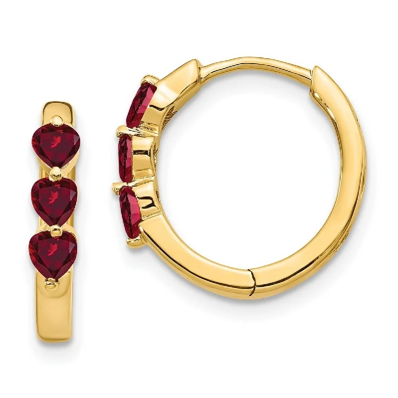 Curata 14k Yellow Gold Created Ruby Polished Hoop Earrings 15x2mm