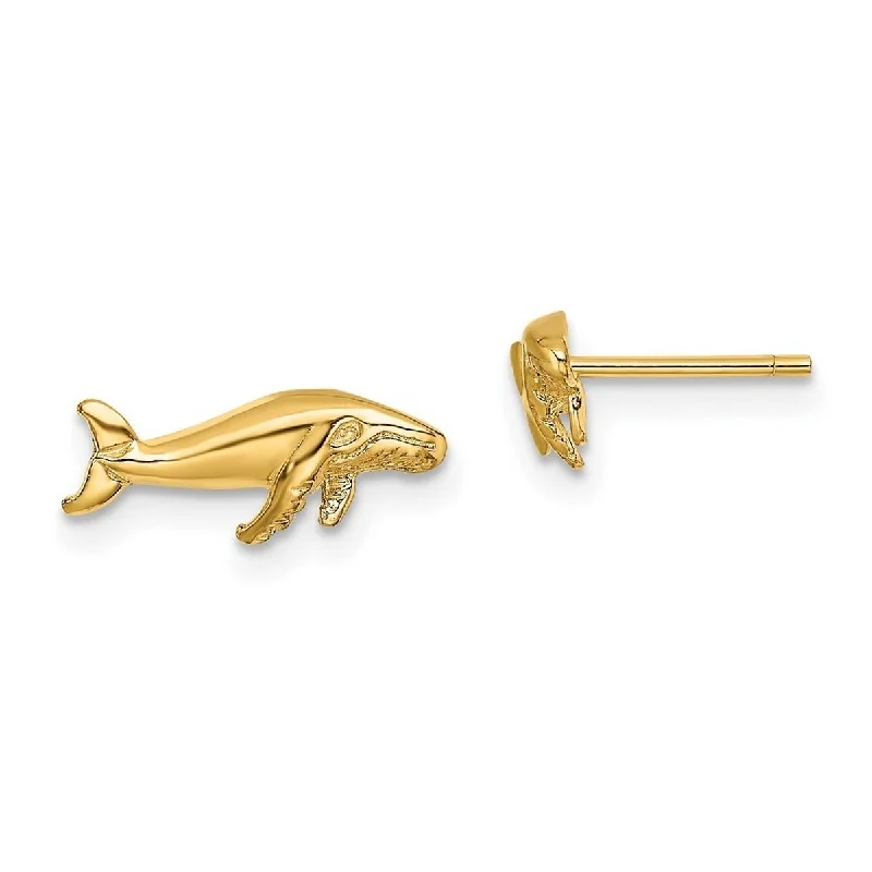 Curata 14k Yellow Gold Polish 13.1x2mm Whale Post Earrings