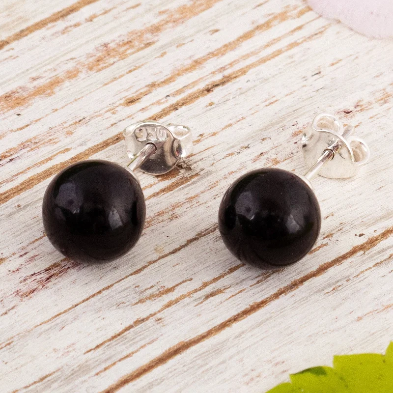 Novica Handmade Enigmatic Obsidian Stud Earrings