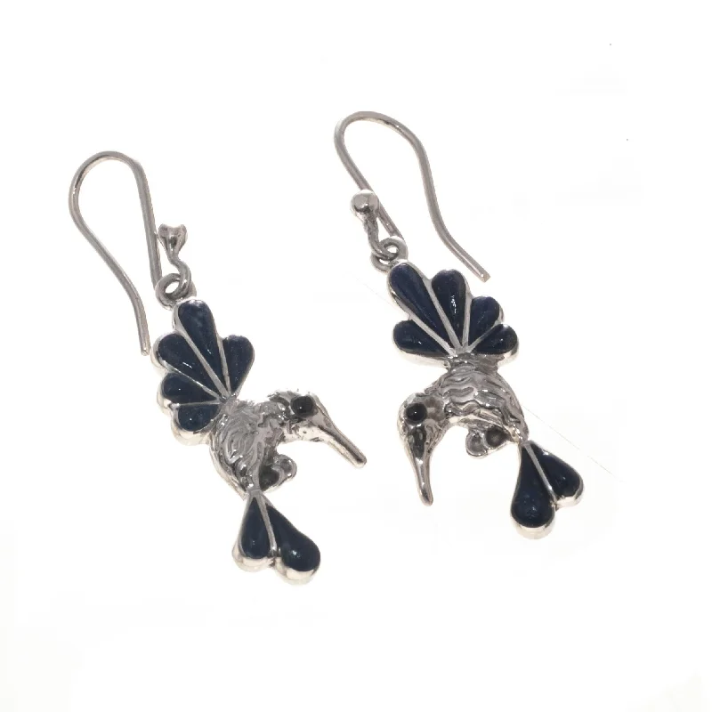 Novica Handmade Azure Hummingbirds Lapis Lazuli And Onyx Dangle Earrings