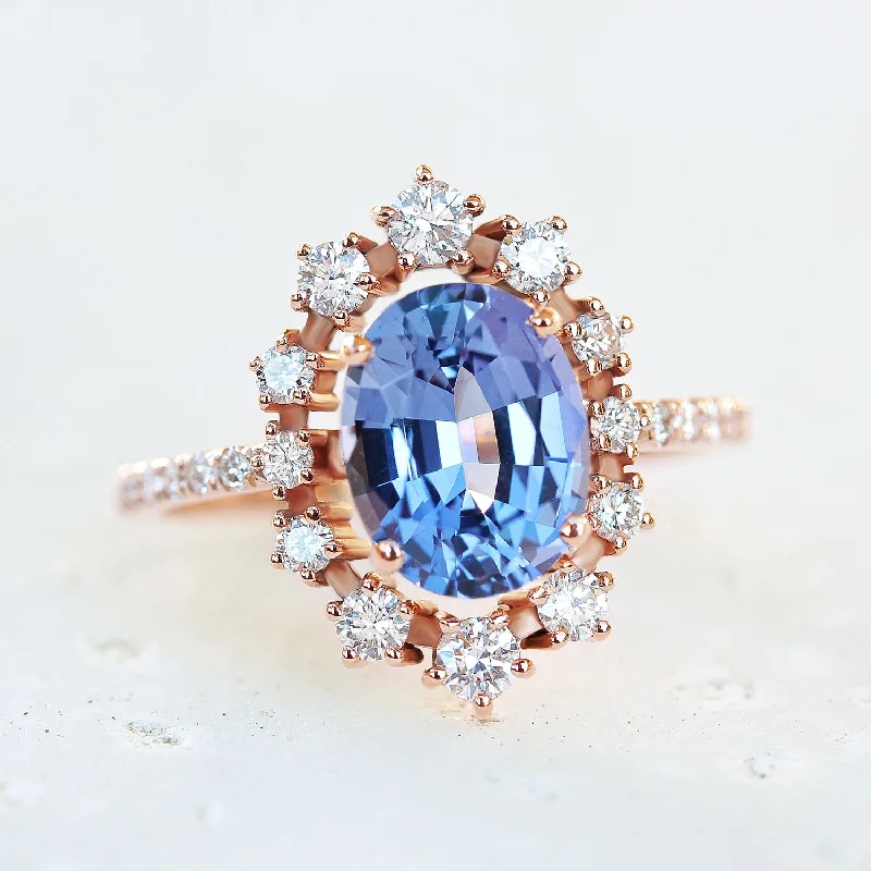 Oval Tanzanite & Diamonds Halo Engagement Ring, Glory ♥