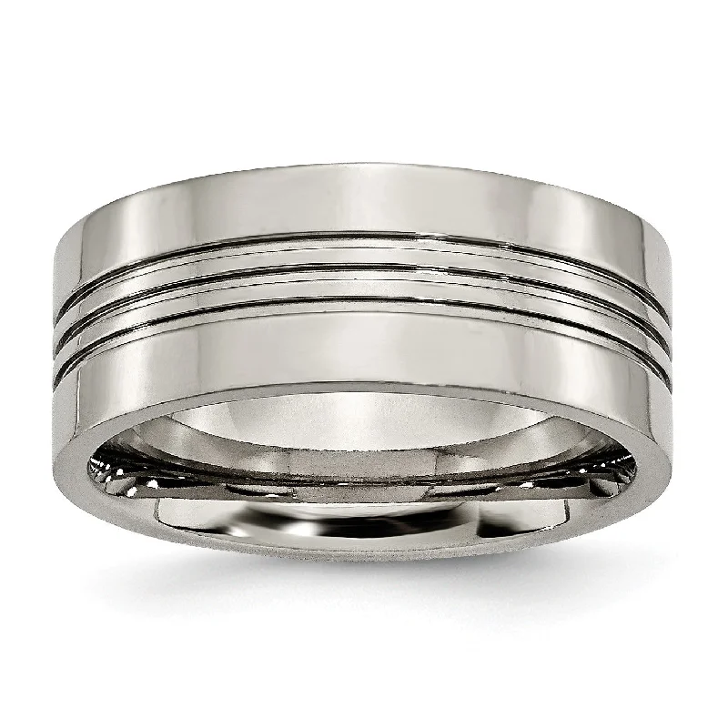 Titanium Grooved 9mm Polished Band